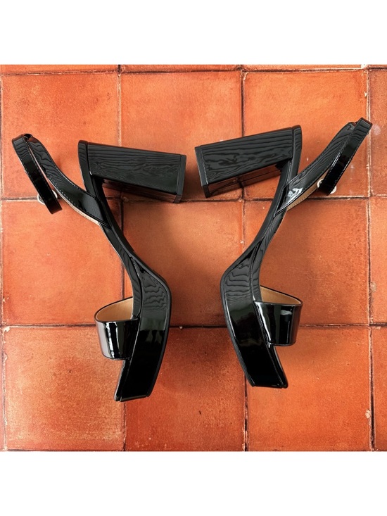 Sz 8.5 Jellypop Shannon Dressy Platform Block Heel Sandals In Glossy Black GUC - Picture 3 of 7